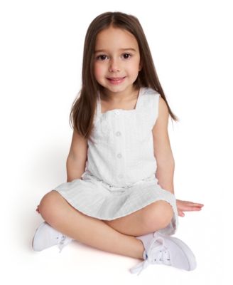 Toddler and Little Girls 2-Piece Crochet Trim Seersucker Skort Set
