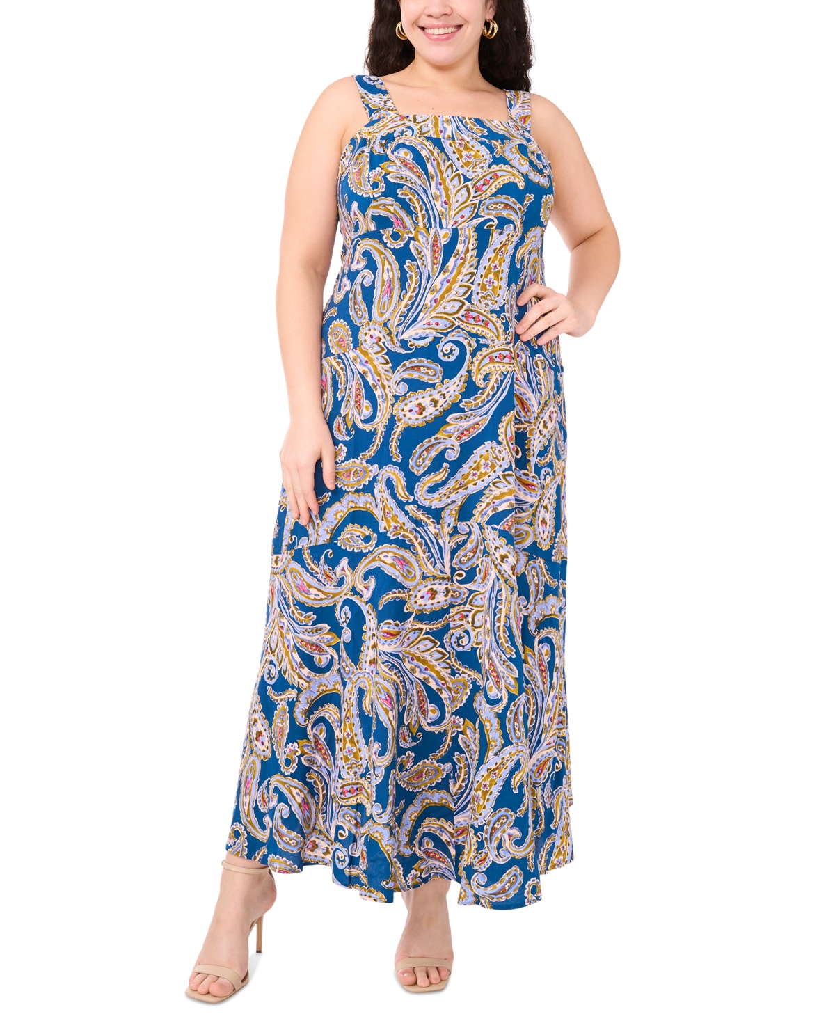 Msk Plus Size Paisley Square-neck Sleeveless Maxi Dress