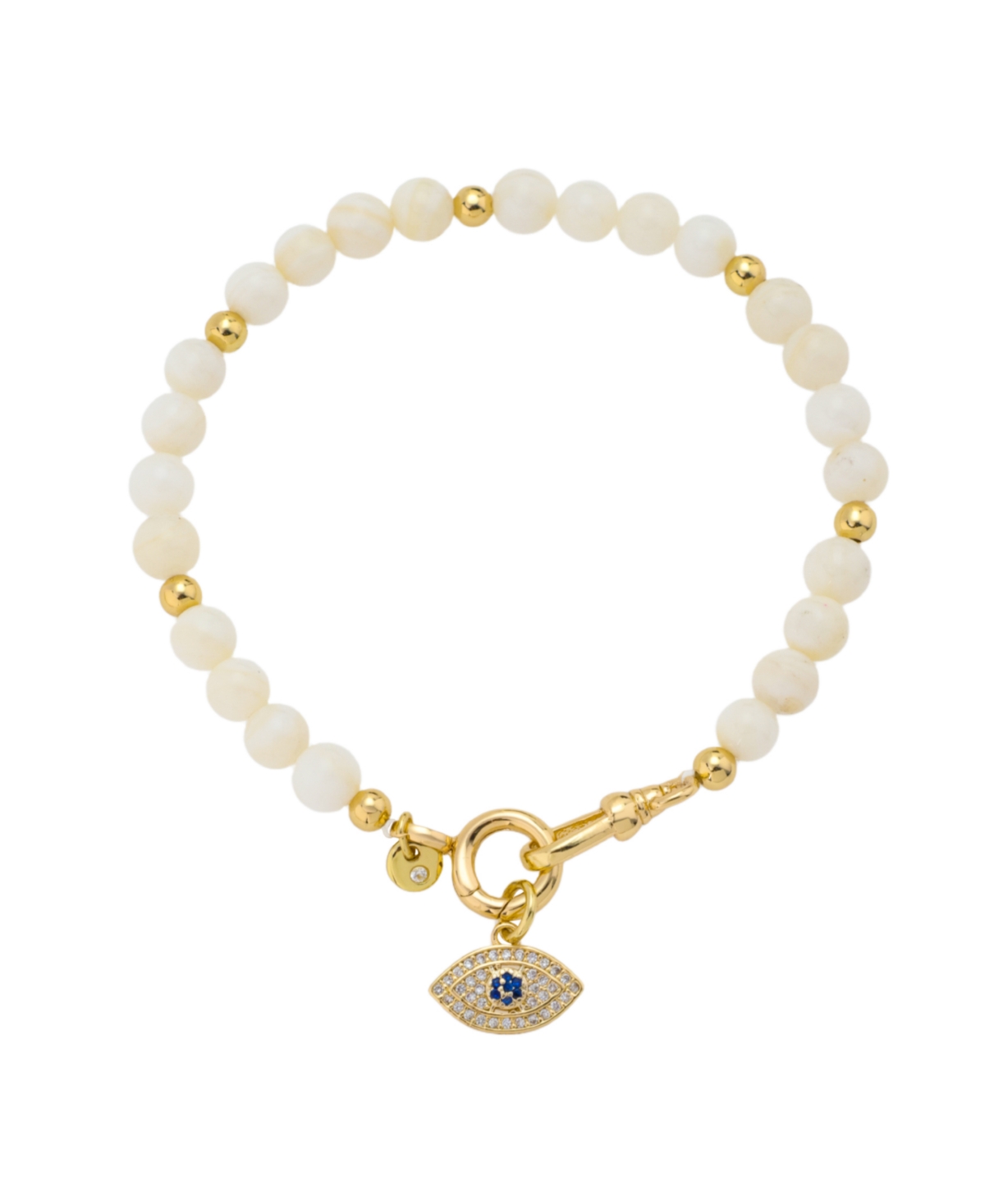 Mother of Pearl and Cubic Zirconia Evil Eye Charm Stretch Bracelet - Multi