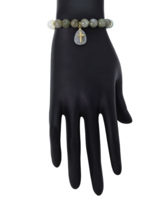 Mother of Pearl and Labradorite Cross Charm Stretch Bracelet
