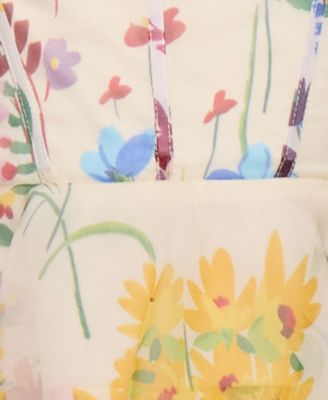 Juniors' Floral-Print Corset Mini Dress