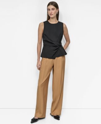 Women's Crewneck Twist-Waist Sleeveless Top