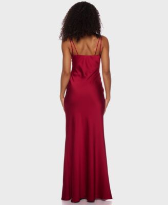 Juniors' Satin Keyhole Gown