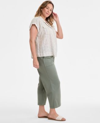 Trendy Plus Size Cargo Wide-Leg Cropped Pant