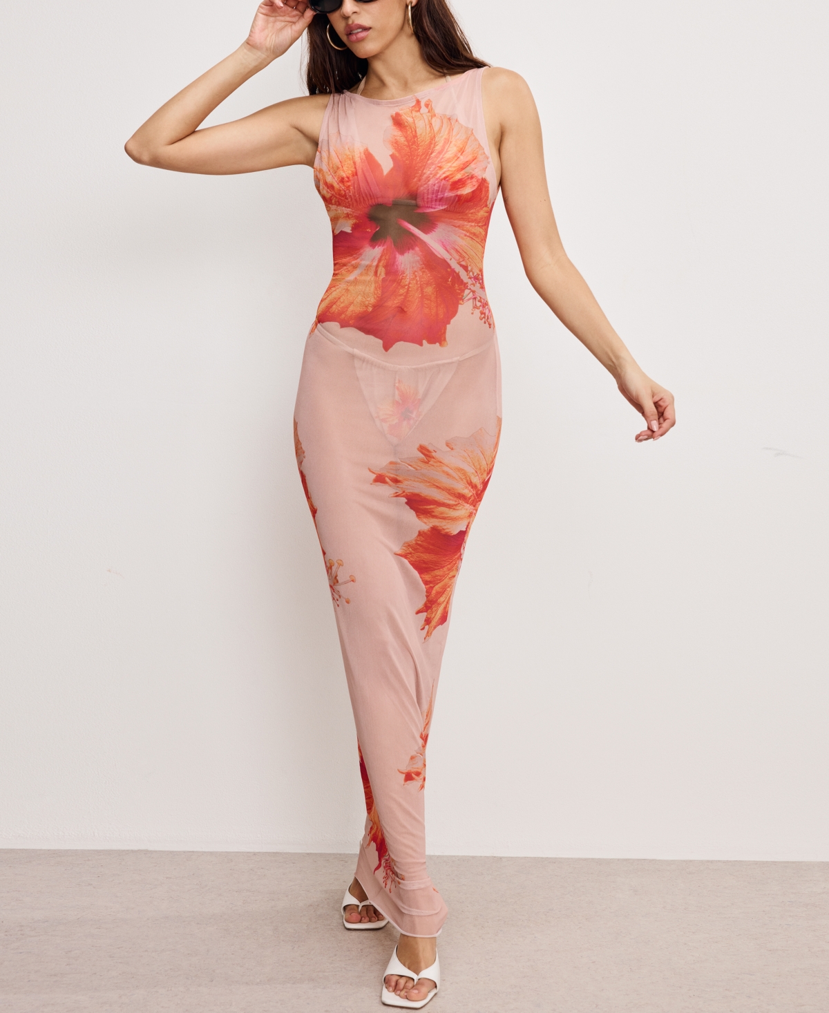 GOOD AMERICAN WOMEN'S GAUZE MESH MAXI DRESS 