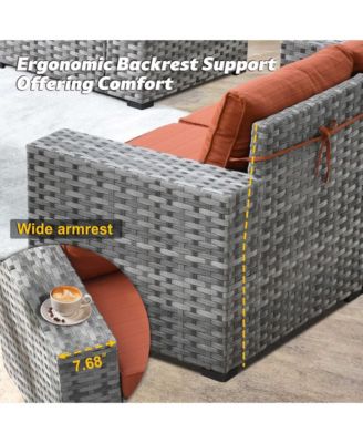 Patio Furniture Set,6 Piece Outdoor Sectional Sofa Couch Set,Patio Conversation Set with Modular Wicker Chairs,Widened Armrest,Side Table,Orange Red