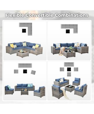 Patio Furniture Set,6 Piece Outdoor Sectional Sofa Couch Set,Patio Conversation Set with Modular Wicker Chairs,Widened Armrest,Side Table,Orange Red