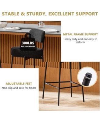 Bar Stools Set of 3, 24 Inches Modern Counter Height Bar Stools with Curved Back, Upholstered Boucle Barstools for Kitchen Island, Cafe