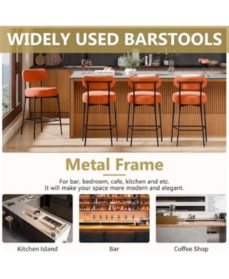 Bar Stools Set of 3, 24 Inches Modern Counter Height Bar Stools with Curved Back, Upholstered Boucle Barstools for Kitchen Island, Cafe