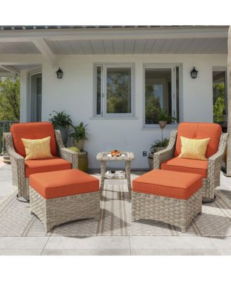 5 Piece Outdoor Patio Furniture Set,Wicker Conversation Set with Swivel Rocker Chairs,Ottomans and Side Table for Outside Porch Balcony Backyard