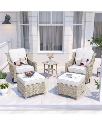 5 Piece Outdoor Patio Furniture Set,Wicker Conversation Set with Swivel Rocker Chairs,Ottomans and Side Table for Outside Porch Balcony Backyard
