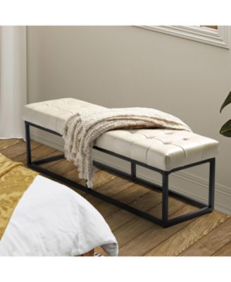 Narciso 60" Wide Bedroom Bench with Genuine Leather Top Cushion and Metal Base