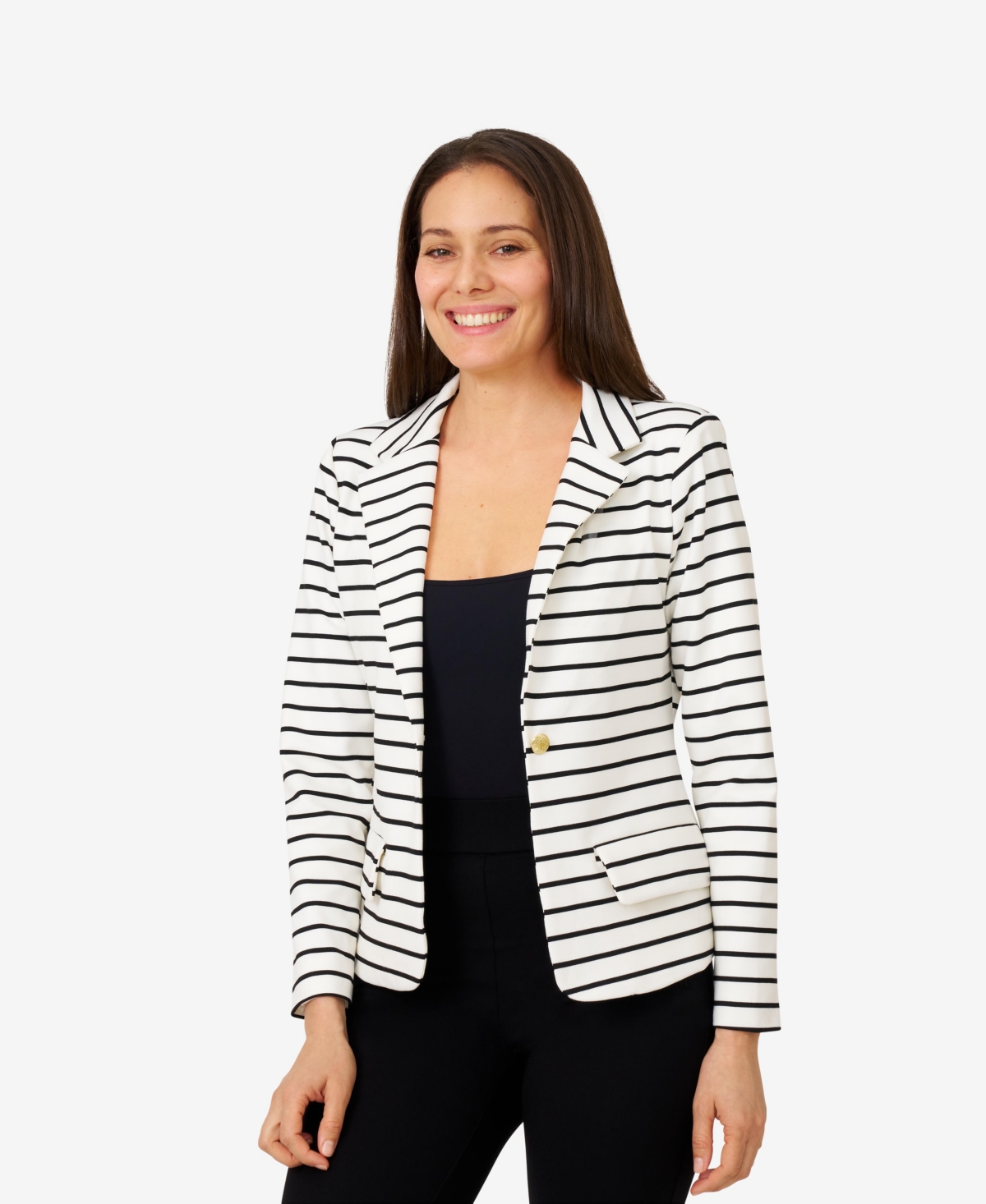 Women's Stripe Stretch Knit Jacket - White and jet black stripe