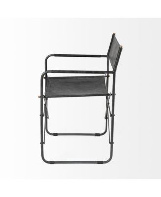 Metal Frame Dining Arm Chair with Leather Seat and Open Back Design