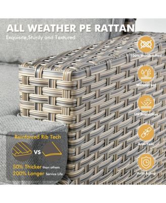 13 Piece Outdoor Patio Furniture Sets with Fire Pit Table,All Weather Wicker Sectional Sofa with Extra Deep Patio Swivel Chairs and Solar PoweRed Coffee Table for