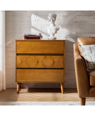 Loreno Mid-Century Modern 3-Drawer Dresser with Built-in Charging and Solid Wood