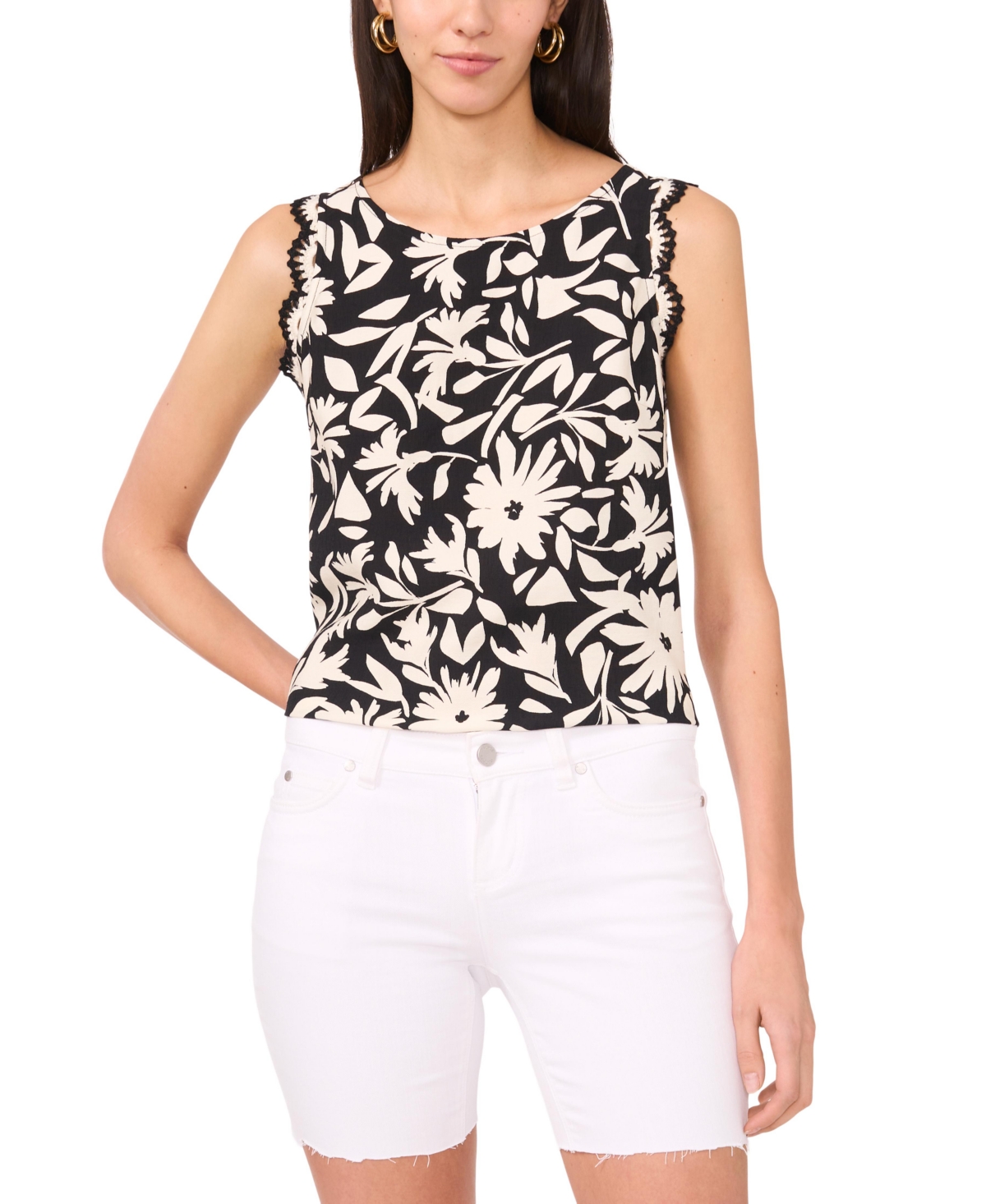 Shop Vince Camuto Women's Floral-print Crocheted-trim Top