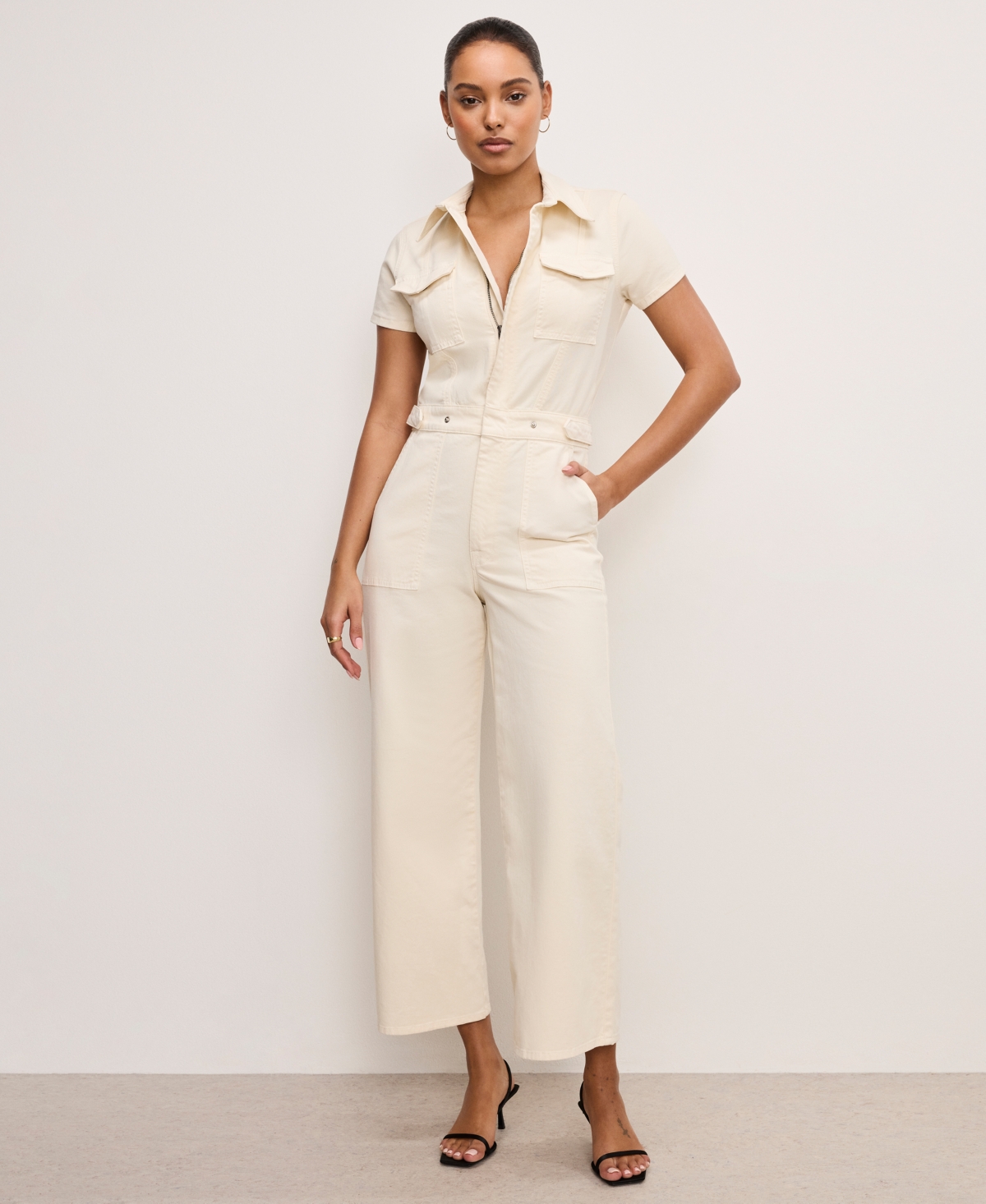 GOOD AMERICAN WOMEN'S FIT FOR SUCCESS TWILL PALAZZO CROPPED JUMPSUIT 