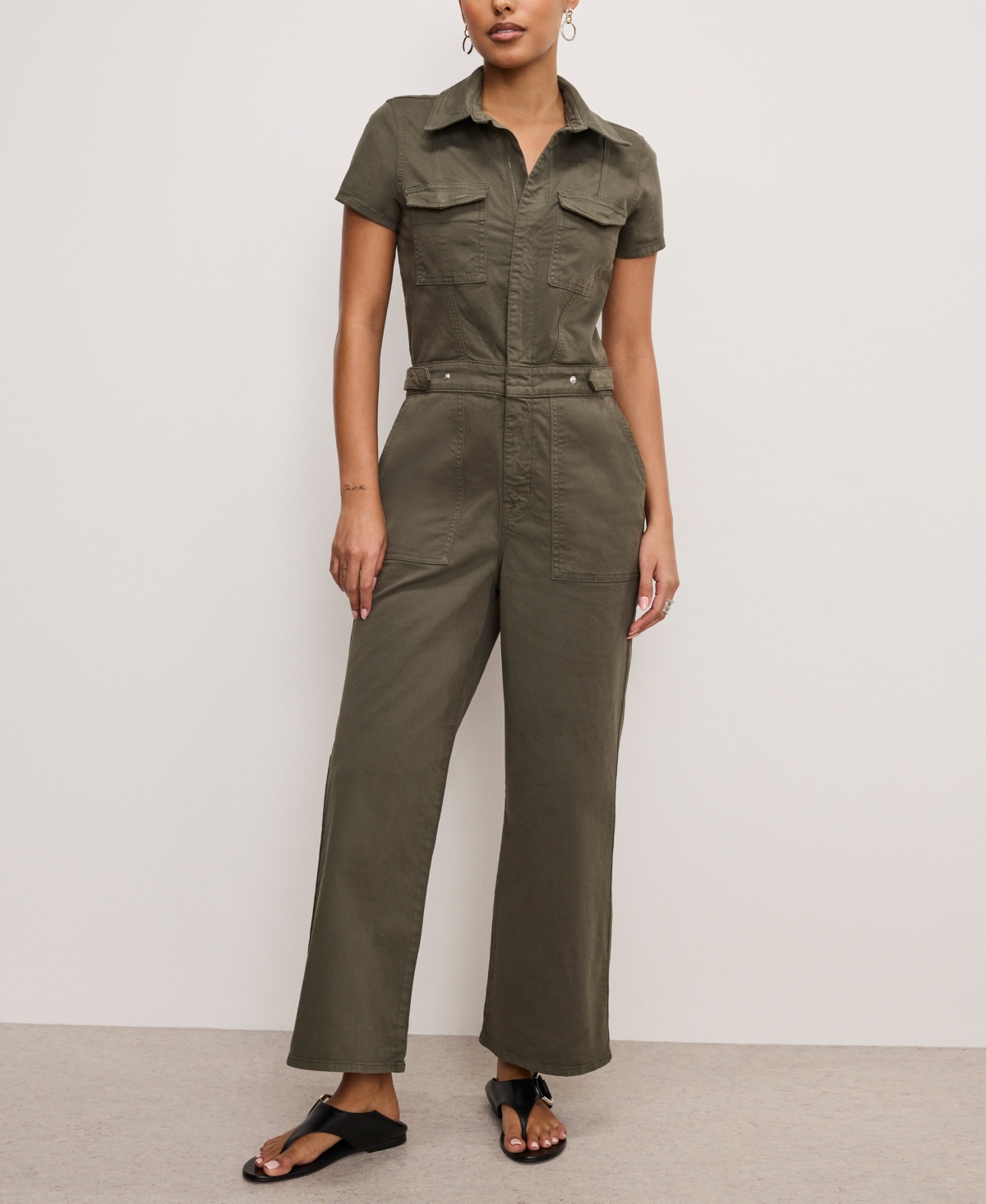 GOOD AMERICAN WOMEN'S FIT FOR SUCCESS TWILL PALAZZO CROPPED JUMPSUIT 