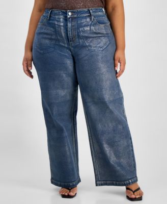 Trendy Plus Size Metallic High-Rise Wide-Leg Jeans, Macy's Exclusive 