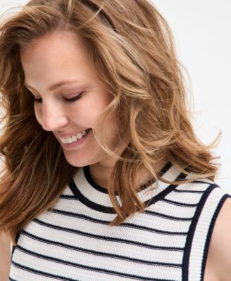 売れ筋商品|||トミー ヒルフィガー ニット&セーター アウター レディース Women's Striped Basket-Weave Sleeveless Shell Sweater Ivory Multi Tommy Hilfiger Women's Striped Basket-Weave Sleeveless Shell