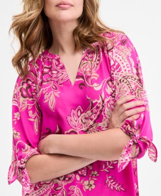 Women's Paisley-Print Tie-Sleeve Blouse