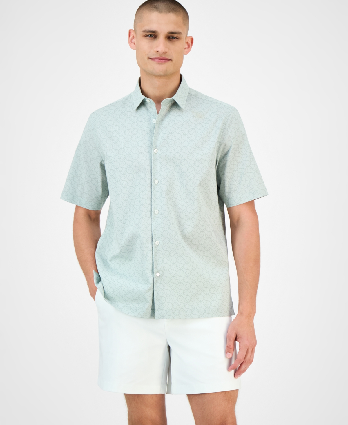 Men's Geo-Pattern Shirt, Exclusively at Macy's - Mint Sugar