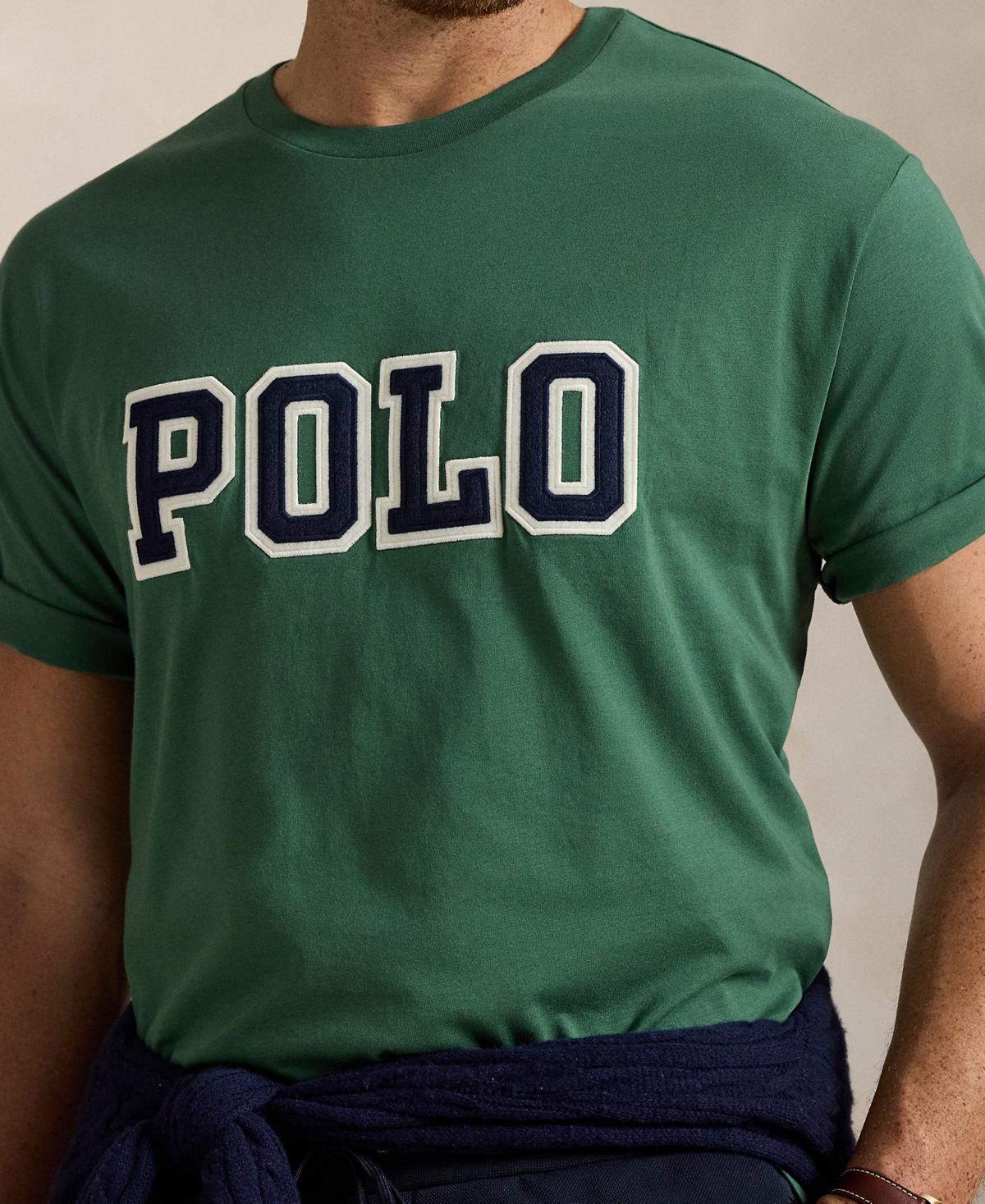Polo Ralph Lauren Green Crewneck T-shirt With Logo Lettering On The Fornt And Pony Embroidery On The Front In Green