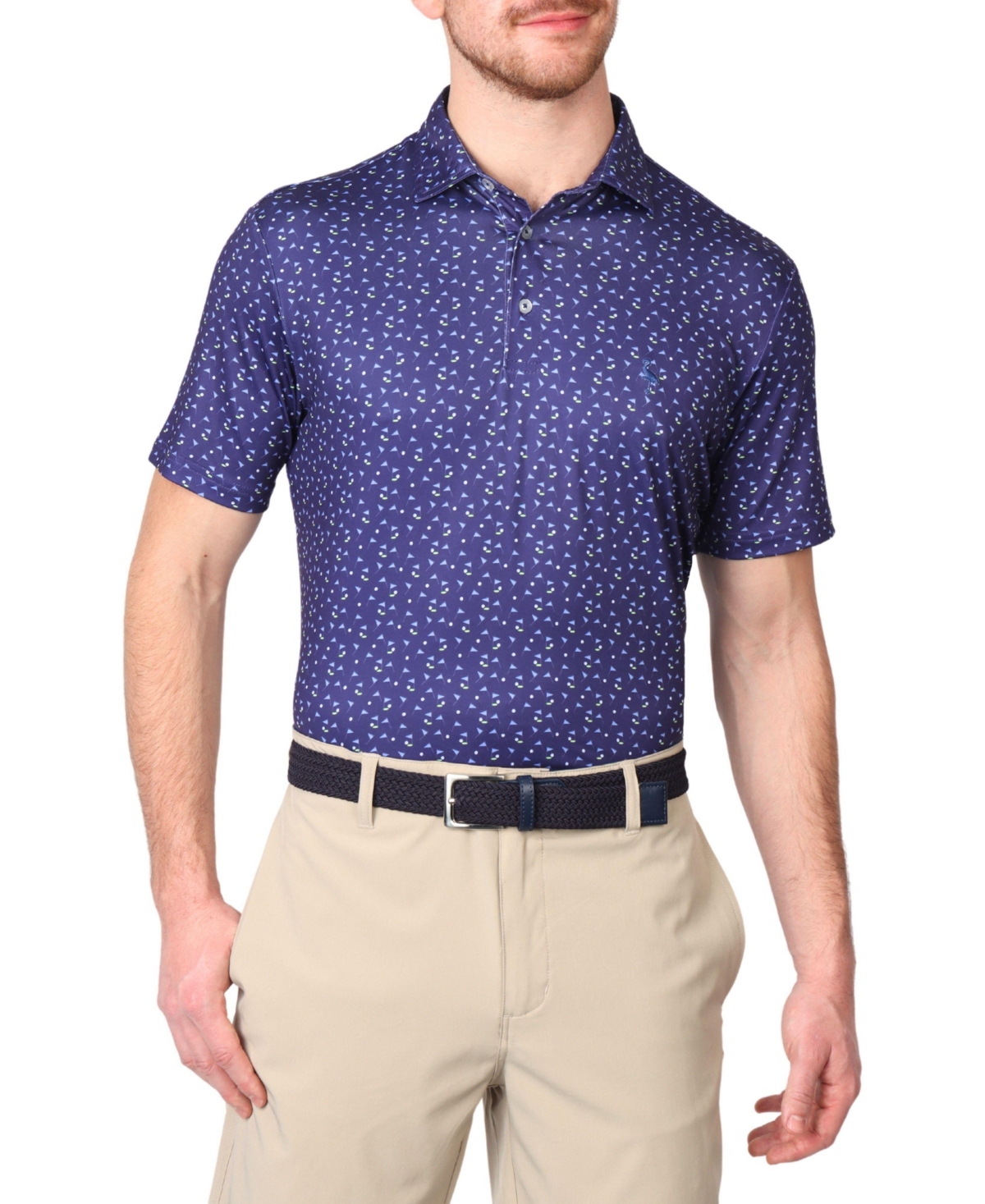 Men's Pin Flags Printed Performance Polo - Navy