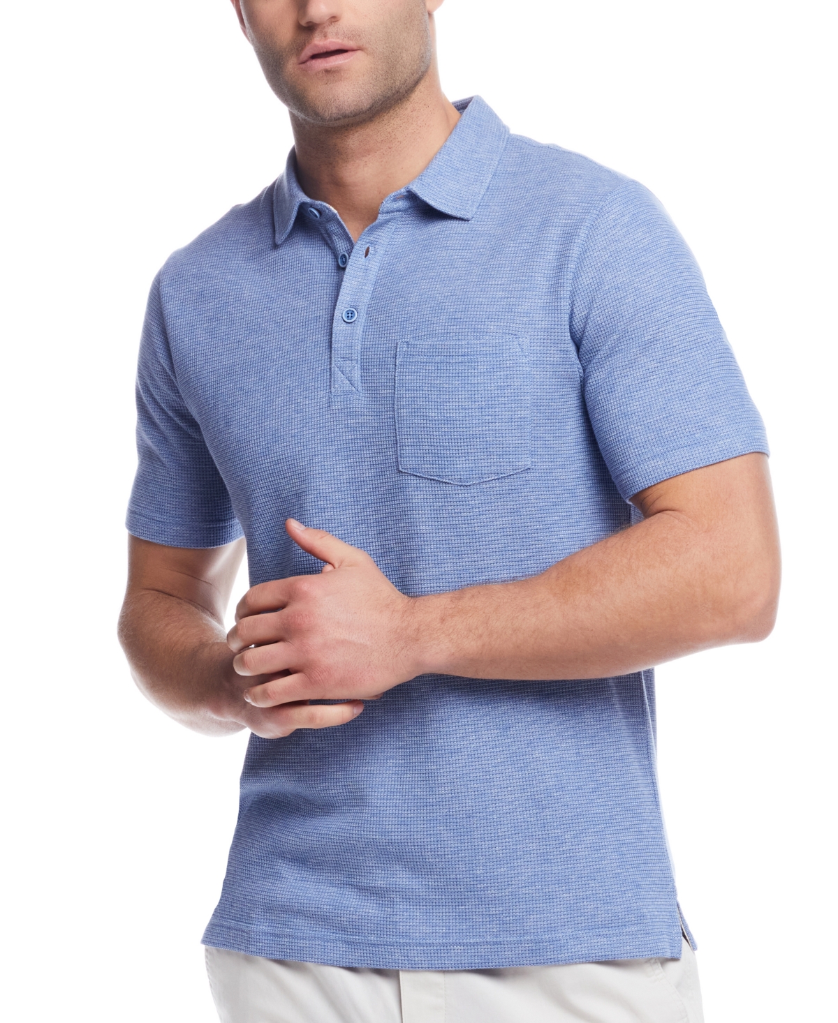 Men's Short Sleeve Waffle Polo Shirt - Light Blue