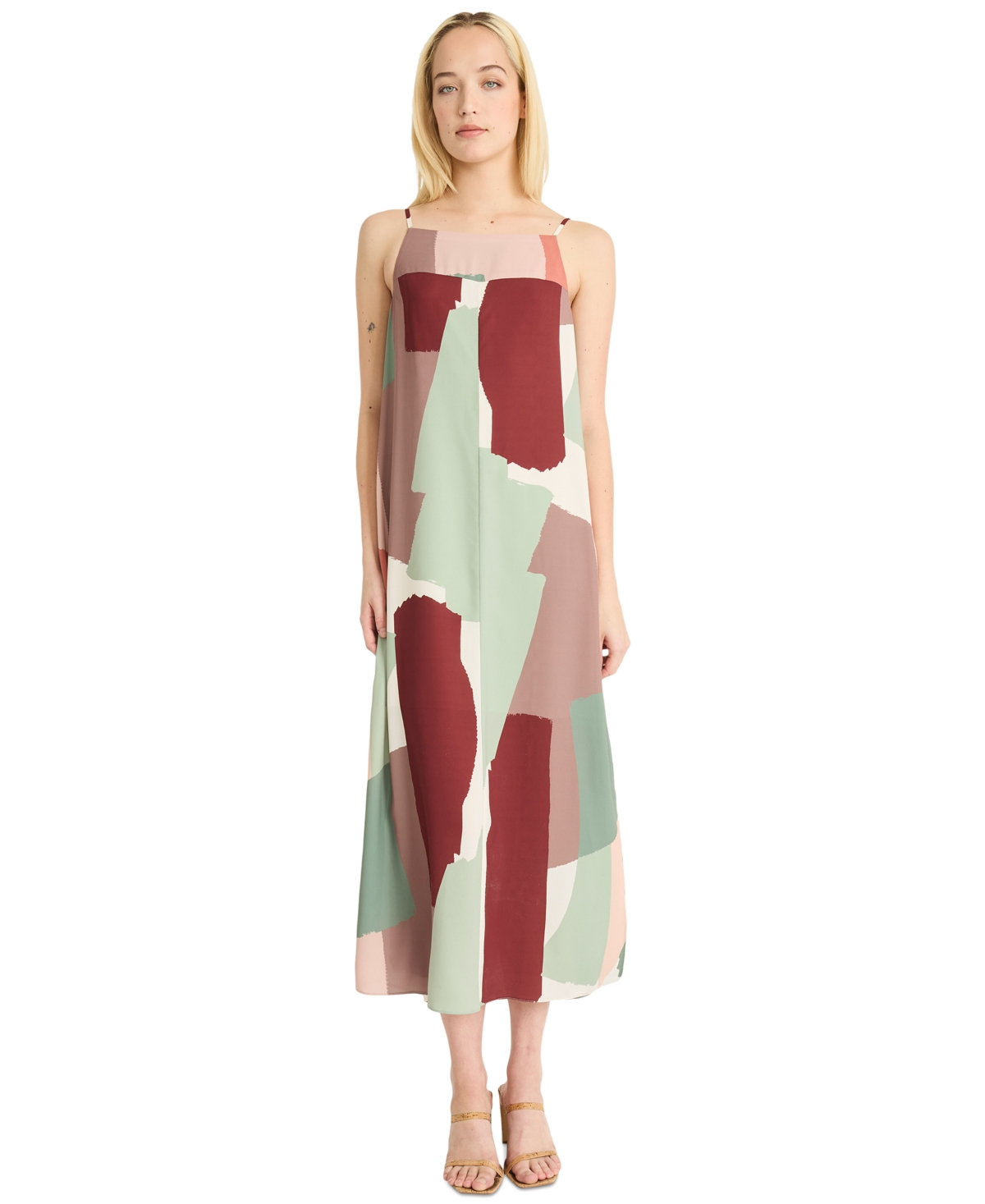 Women's Printed Square-Neck Maxi Dress - White Smoke/Antique Rose