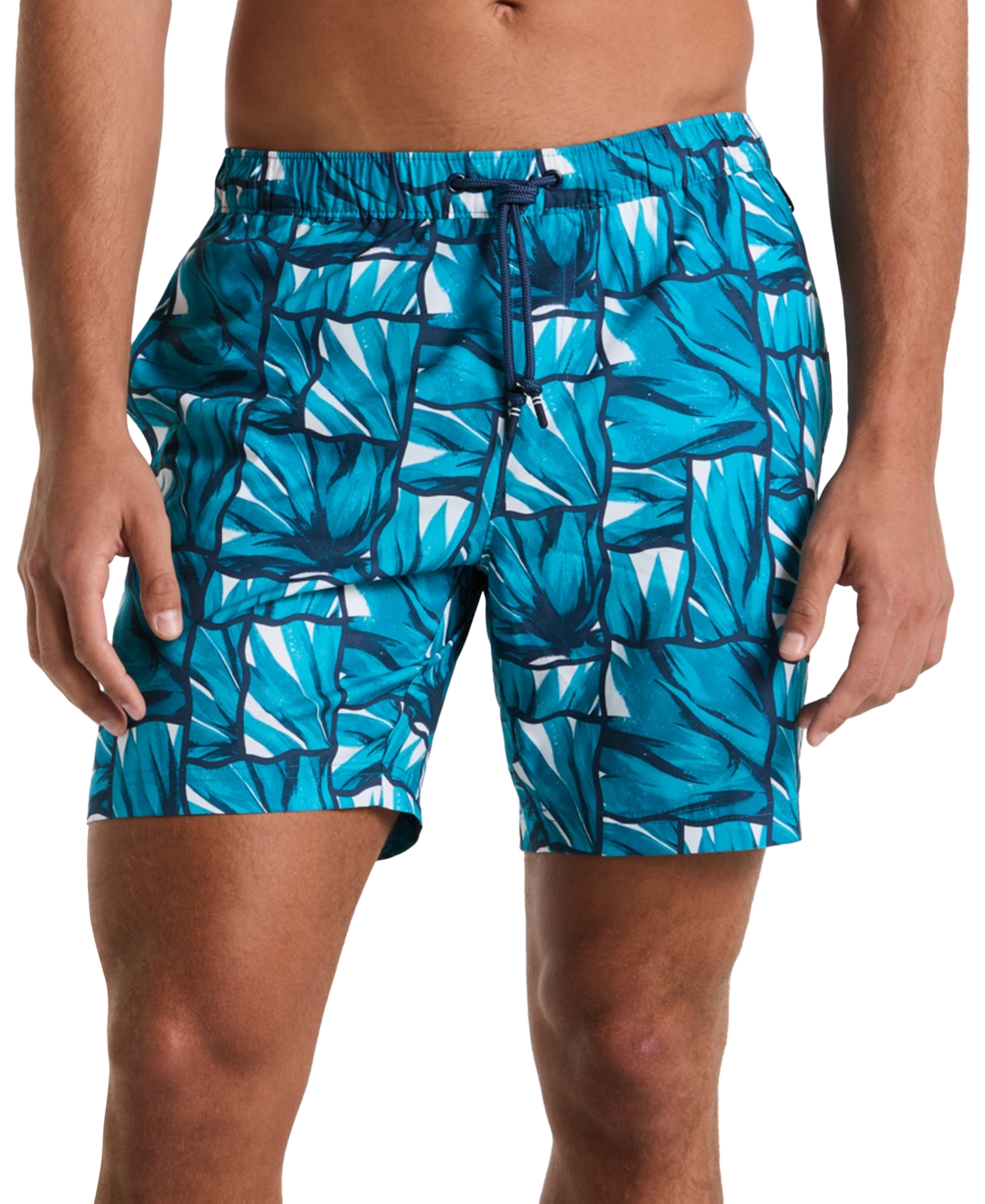 Men's Agave-Print Tile Swim Shorts - Exotic Plume