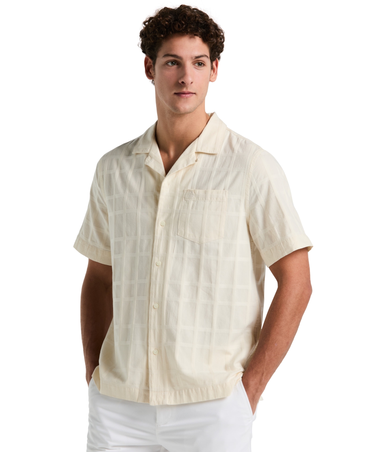 Original Penguin Men's Slim-fit Dobby Check Camp Short-sleeve Shirt