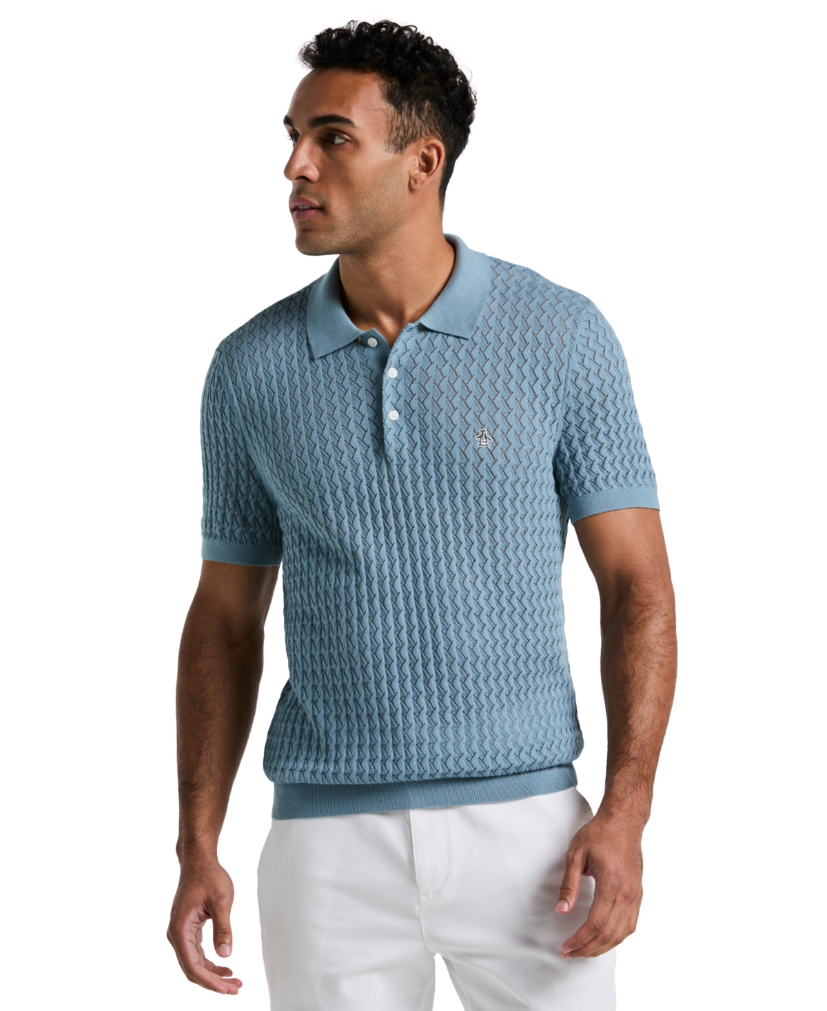 Men's Slim-Fit Textured Short Sleeve Sweater Polo Shirt - Citadel