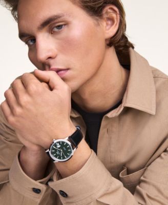 Men's Automatic Black Leather Watch, 40mm