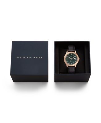 Men's Automatic Black Leather Watch, 40mm