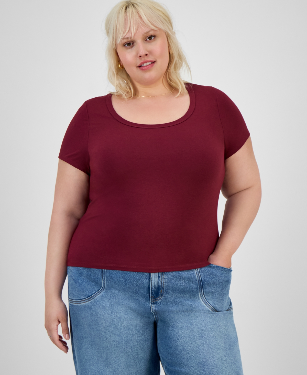 Hippie Rose Trendy Plus Scoop-neck T-shirt In Red