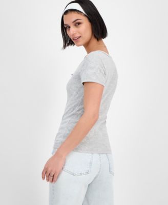 Juniors' Ribbed Henley Longline T-Shirt