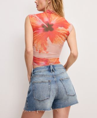 Women's Mock-Neck Gauze Mesh Tank Top, Regular & Plus Size