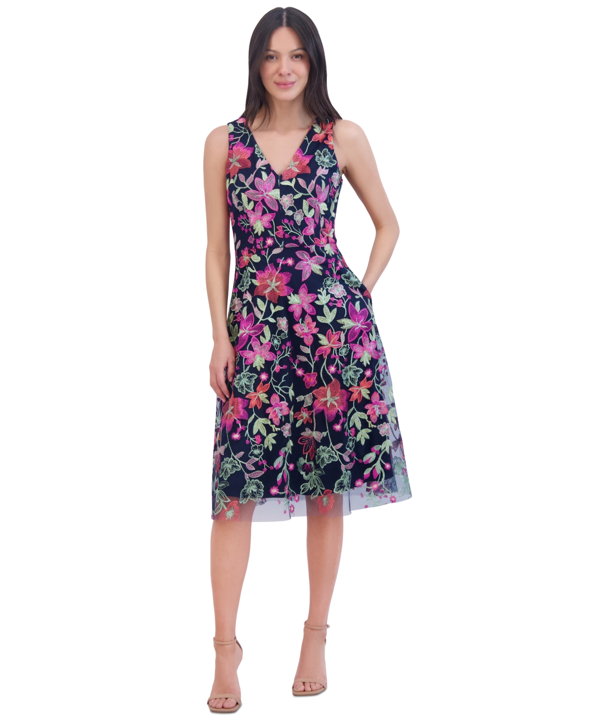 Jessica Howard Women's Floral-embroidered Fit & Flare Dress In Multi