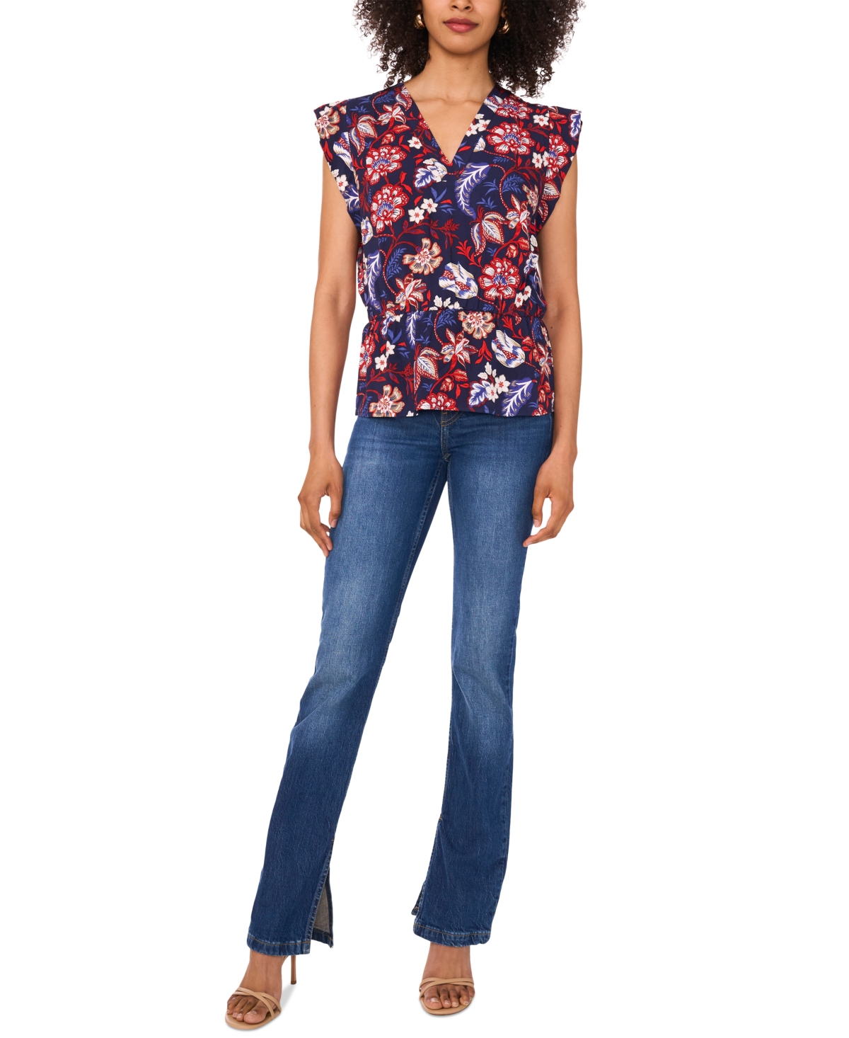 Sam & Jess Women's Printed Smocked Flutter-sleeve Peplum Top