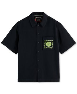 Men's Tailored Fit Short Sleeve Button Front Embroidered Pocket Shirt