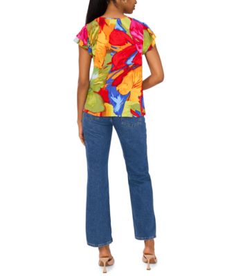 Women's Printed Flutter-Sleeve Top