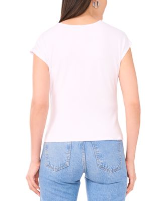 Women's V-neck Twist-Front Short Sleeve Top