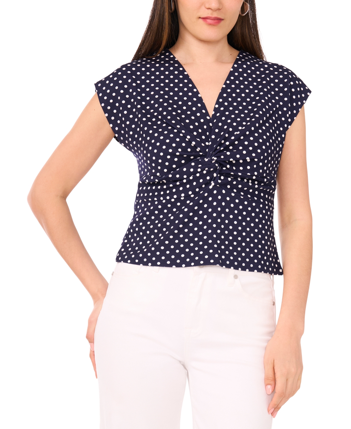 Women's Solid-Color Twist-Front V-Neck Top - White