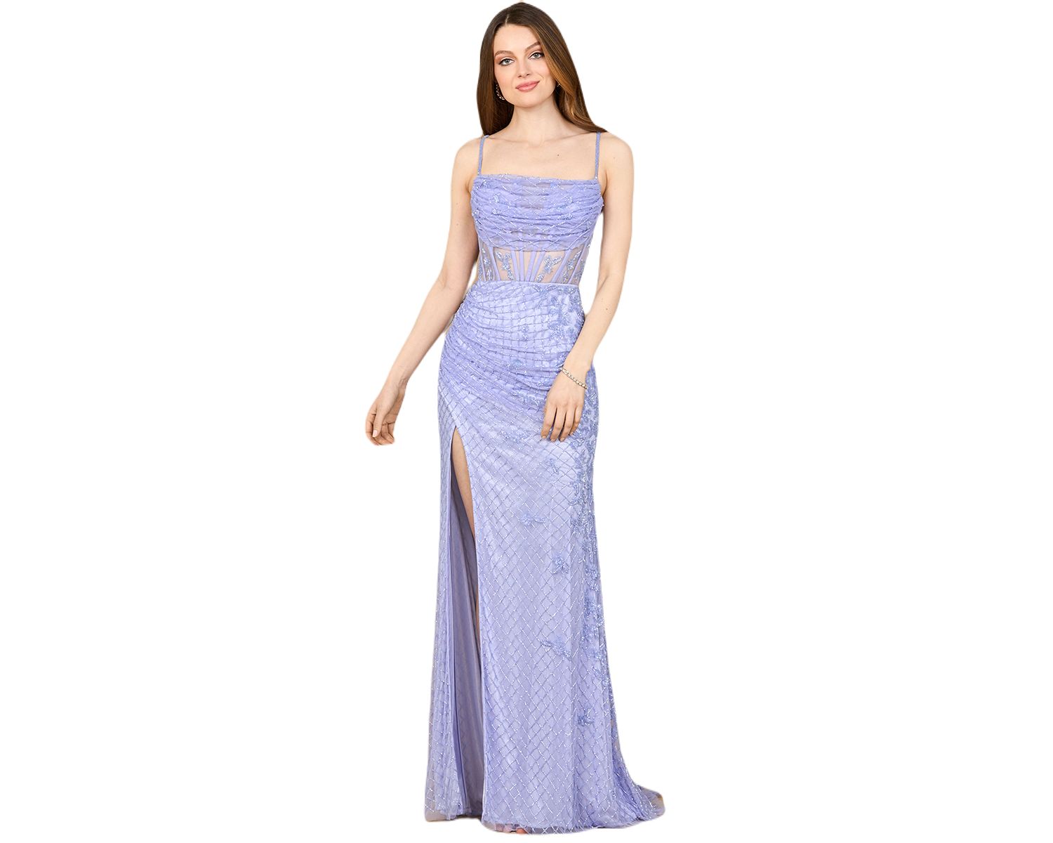Women's 9923 - Beaded Corset Gown with Slit