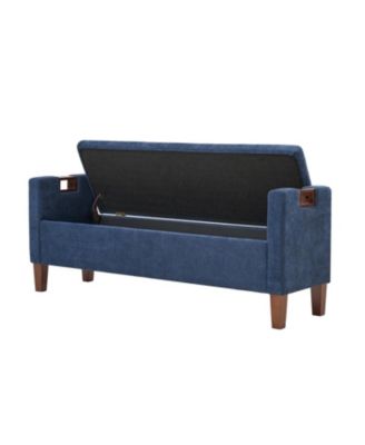 Adela Storage Waterproof Bench with Solid Wood Legs and Armrests