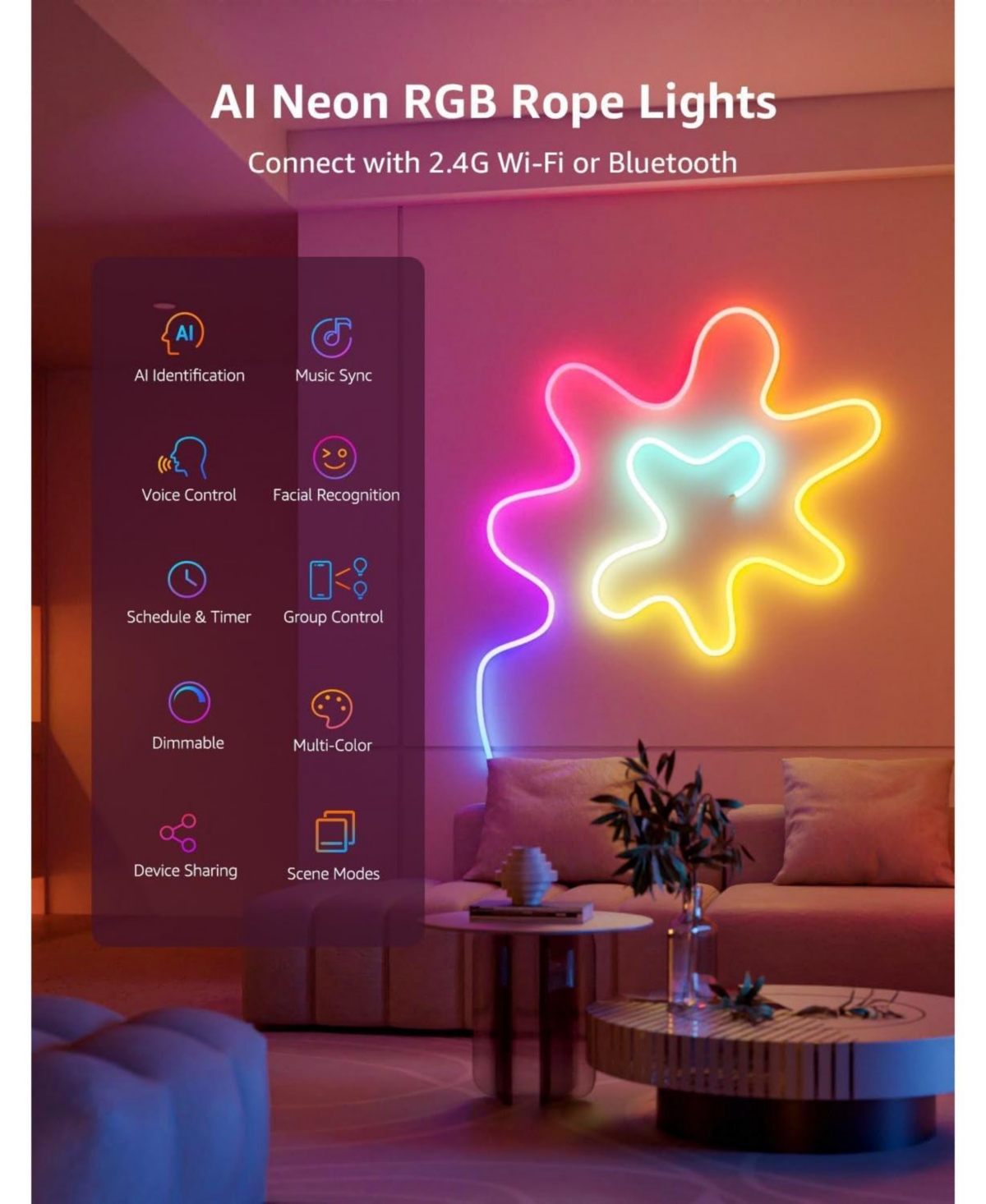 Lepro N1 Ai Smart Rgb Rope Lights, LightBeats Music Sync, Color Segment Diy, Voice Control Via App