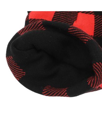 Head Shape Red Plaid Cuff Beanie With Fleece Bow