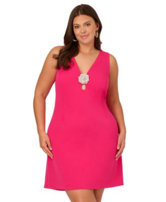 Adrianna Plus Size Embellished V-Neck Sleeveless Fit & Flare Dress - Macy's